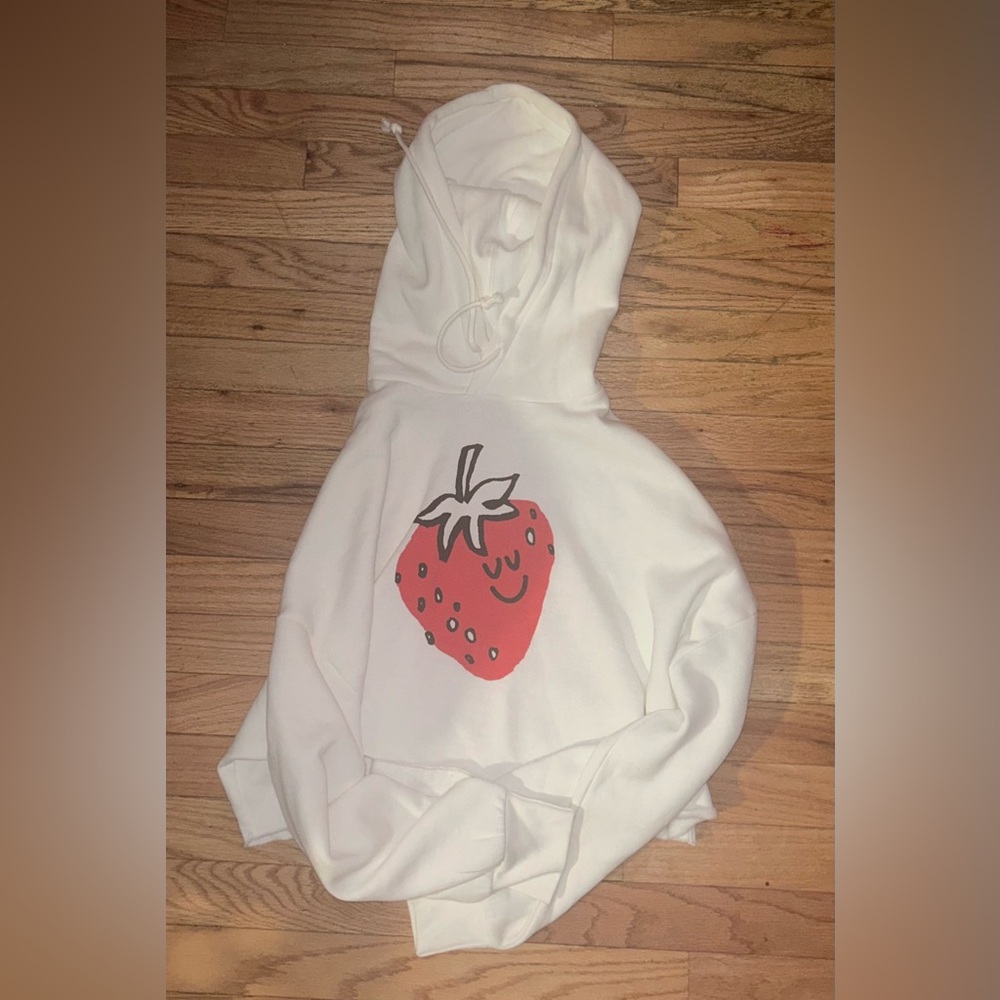White strawberry cropped hoodie